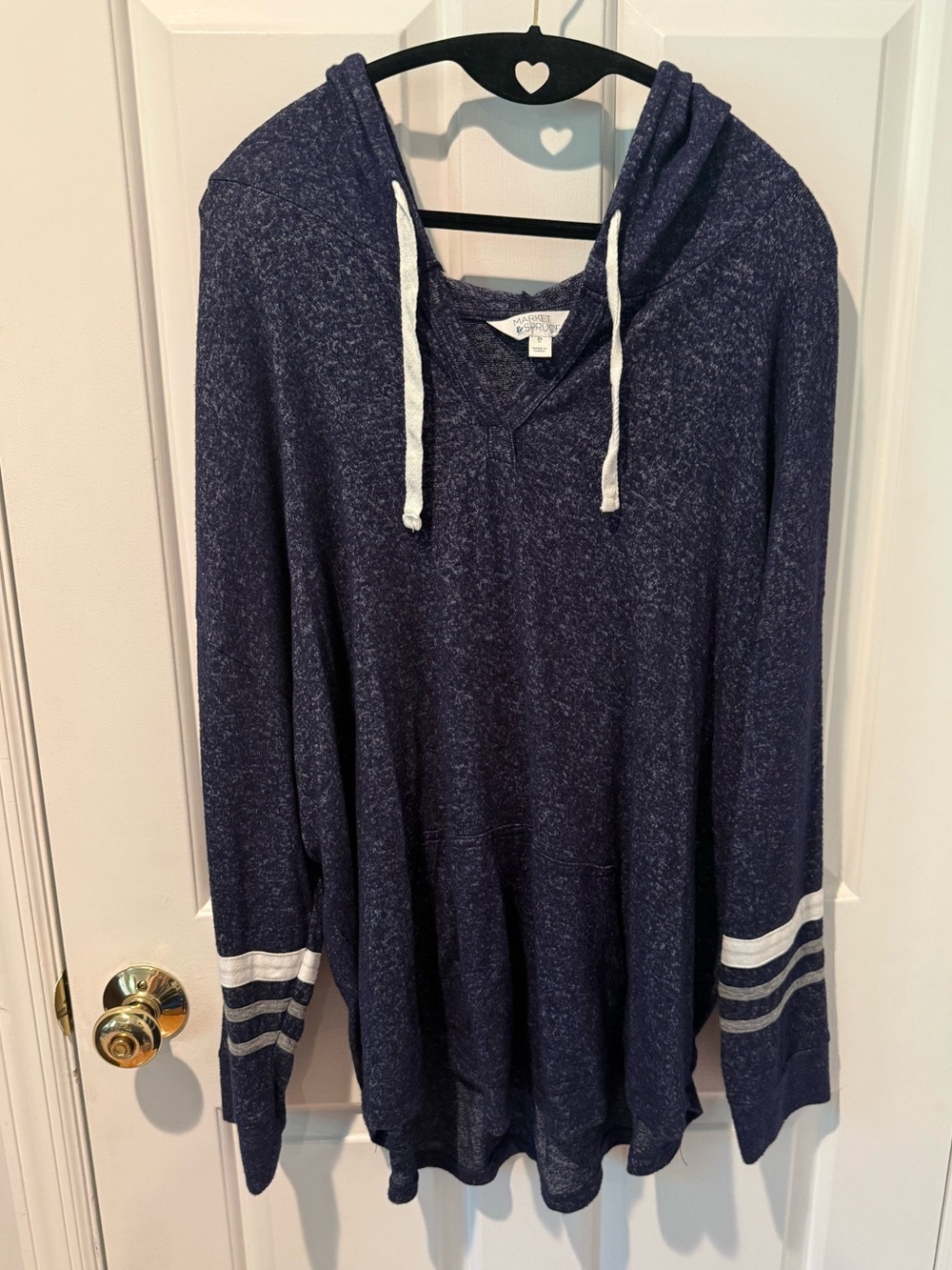 Market & Spruce Navy Hooded Pullover with Striped sleeves 2X
